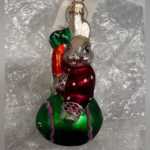 Christopher Radko Silver and Red Rabbit Ornament